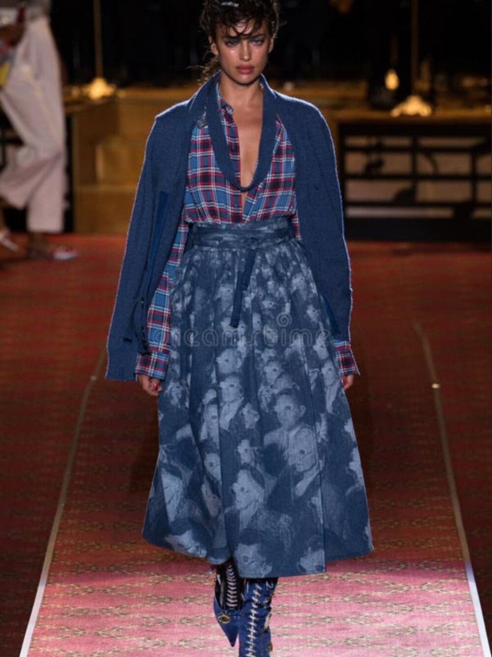 Marc Jacobs Runway 2016 3D Glasses Print Denim Wrap Midi Skirt